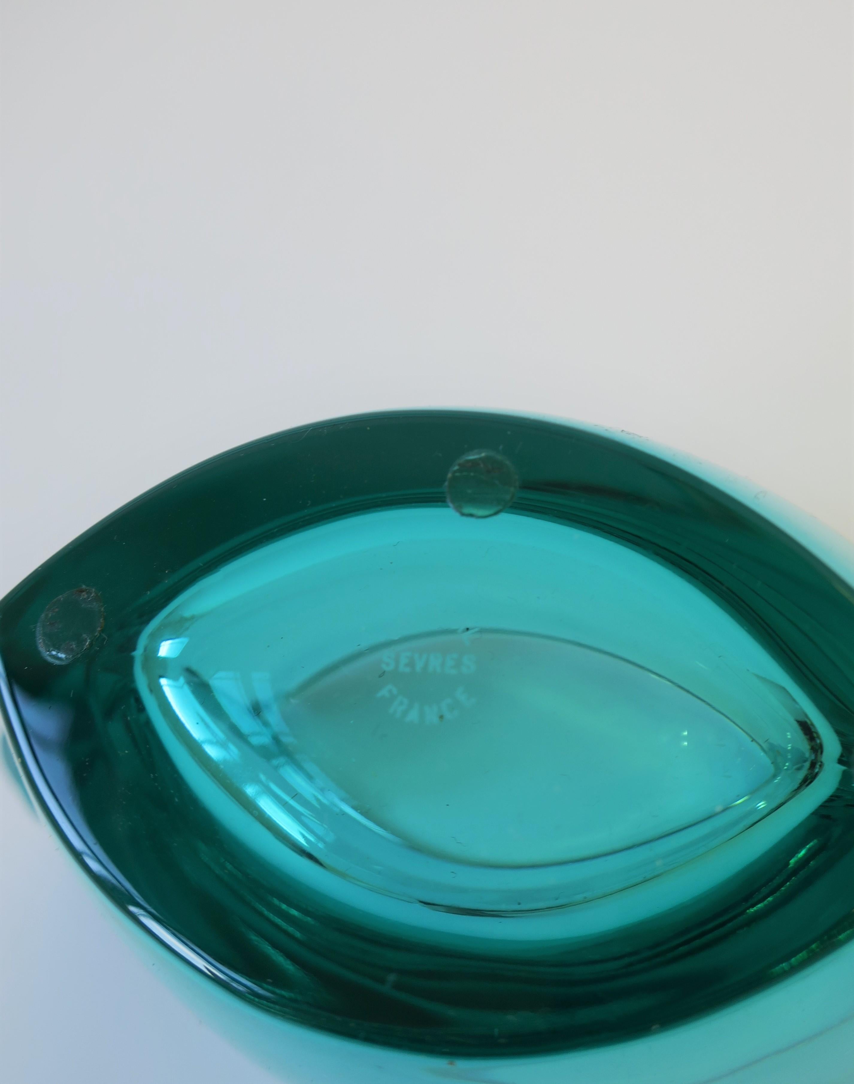 Modern French Sèvres Blue Green Crystal Vase Vessel 6