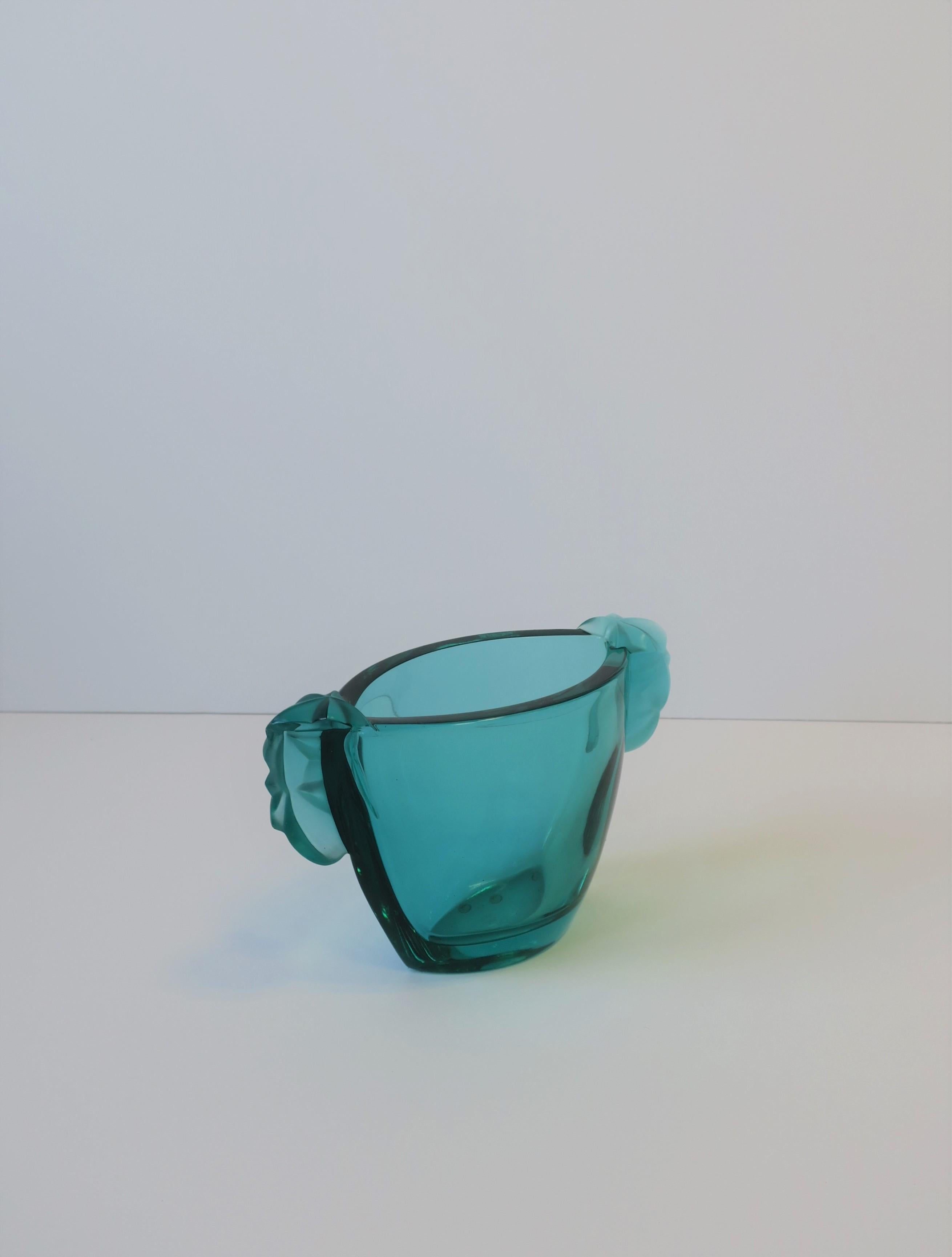 20th Century Modern French Sèvres Blue Green Crystal Vase Vessel