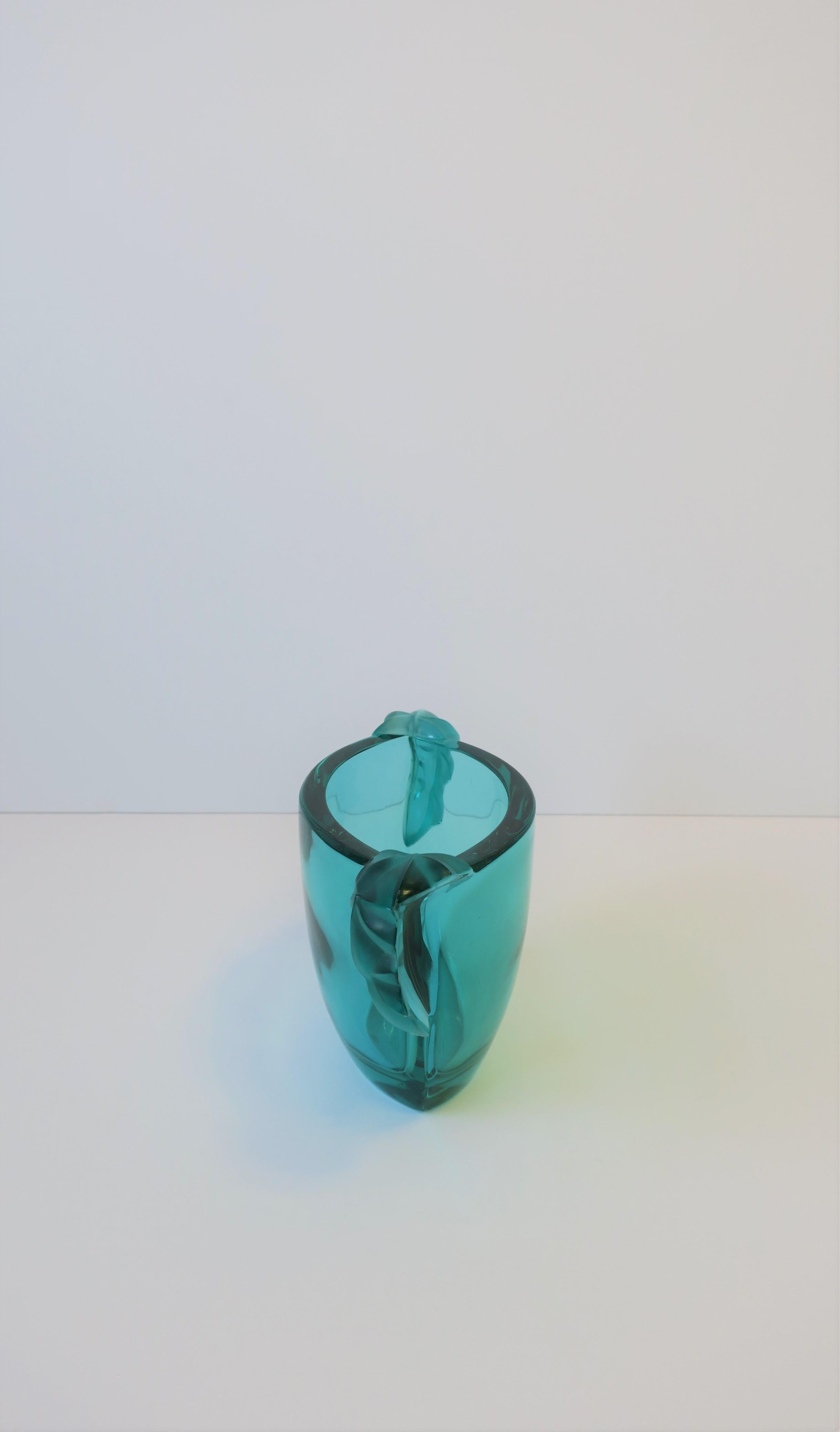 Modern French Sèvres Blue Green Crystal Vase Vessel 1