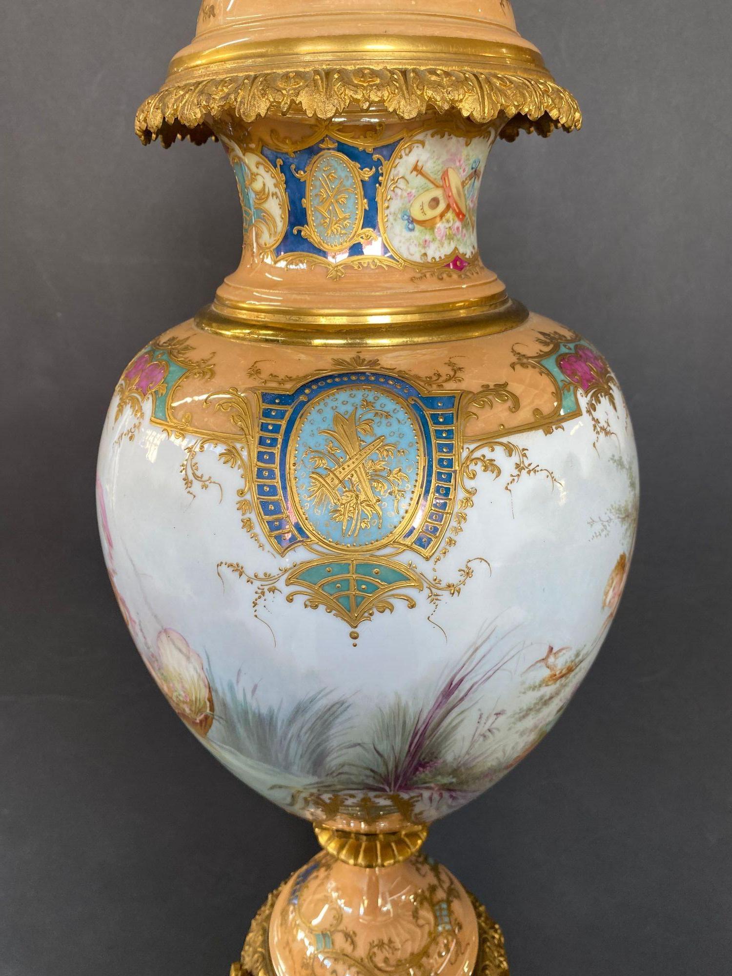 French Sèvres Gilt-Bronze Mounted Porcelain Urn For Sale 1