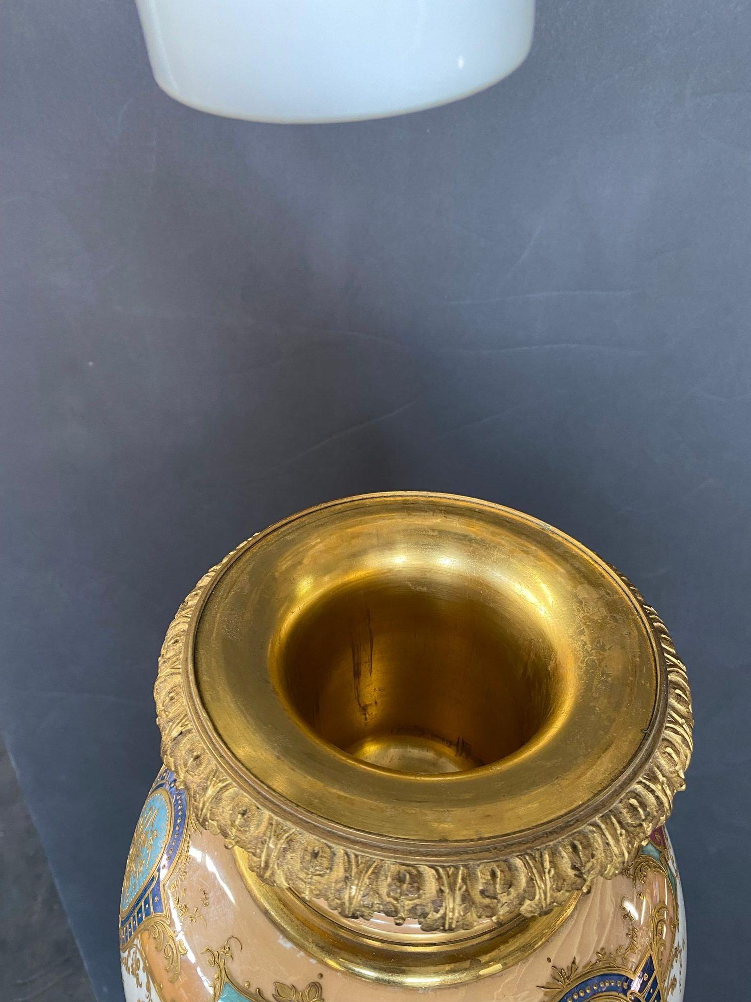 French Sèvres Gilt-Bronze Mounted Porcelain Urn For Sale 3