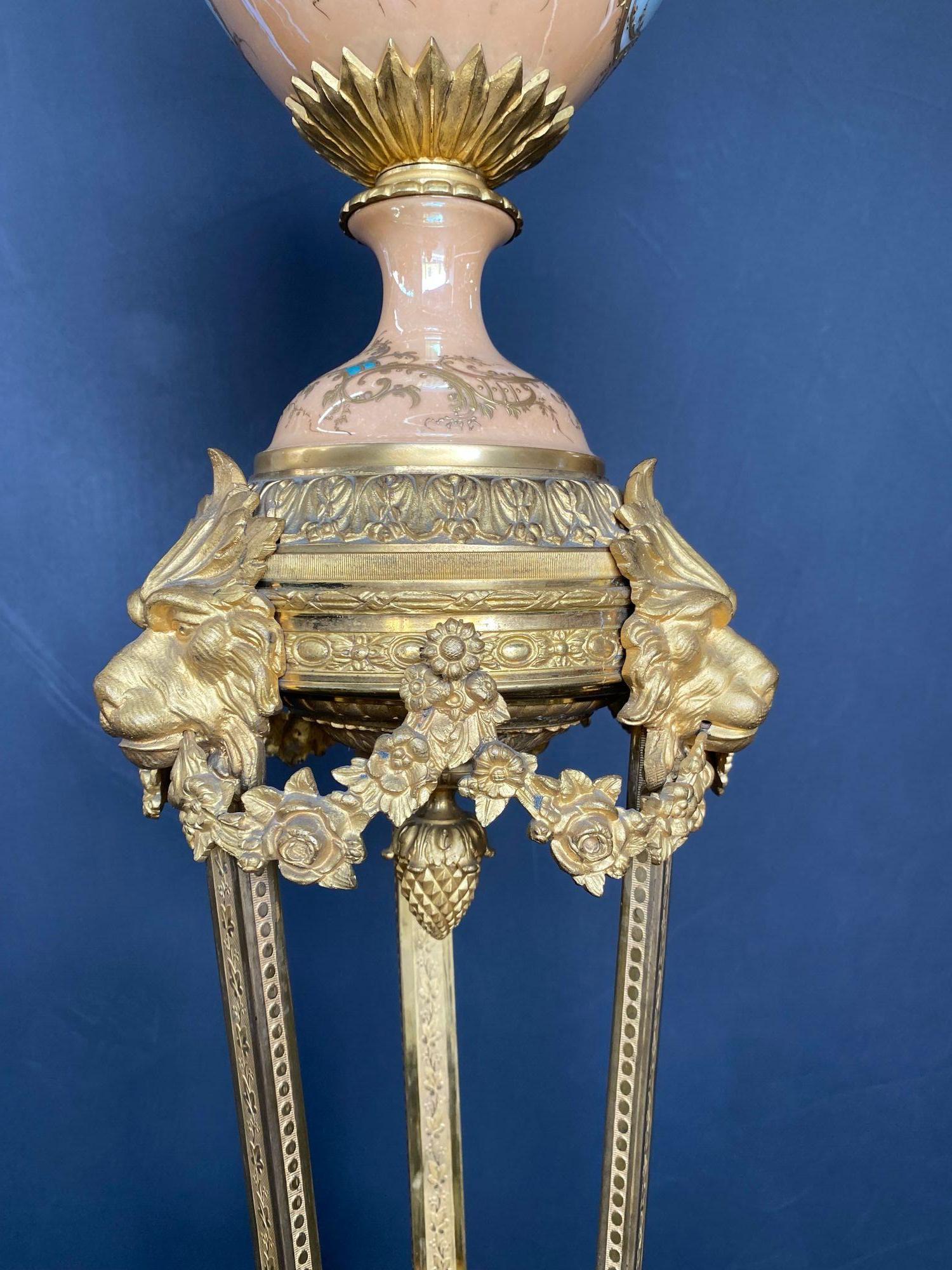 French Sèvres Gilt-Bronze Mounted Porcelain Urn For Sale 4