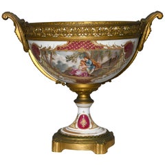 French Sevres Gilt Bronze Porcelain Pedestal Centerpiece Bowl