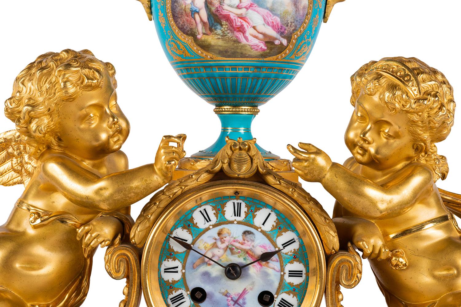 French Sevres, Louis XVI Style Clock Set, 1880 For Sale 5