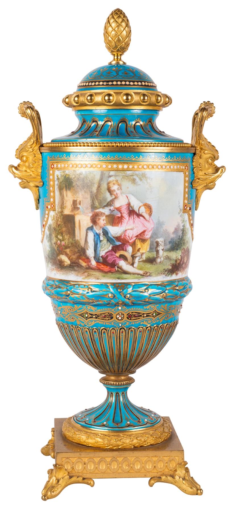 French Sevres, Louis XVI Style Clock Set, 1880 For Sale 7