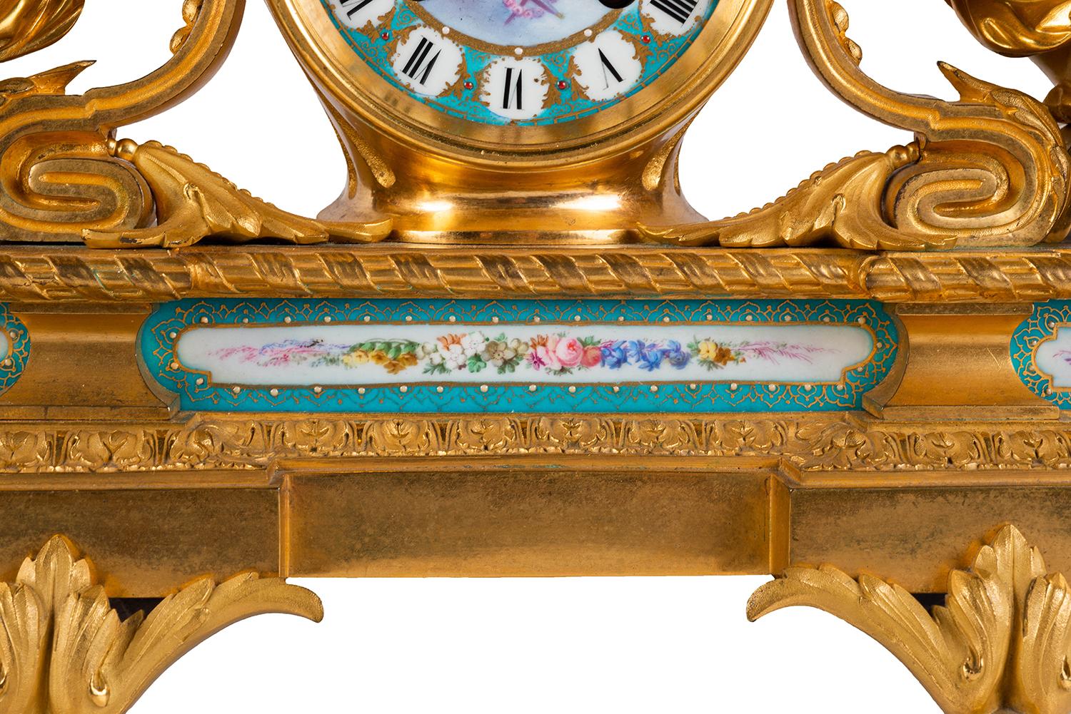19th Century French Sevres, Louis XVI Style Clock Set, 1880 For Sale