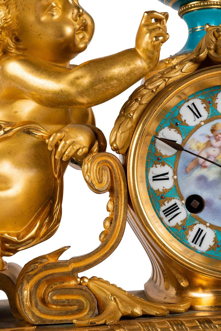 Porcelain French Sevres, Louis XVI Style Clock Set, 1880 For Sale