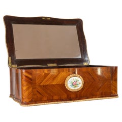 Antique French Sevres Louis XVI Wood Mirror Vanity Box, 19th Century