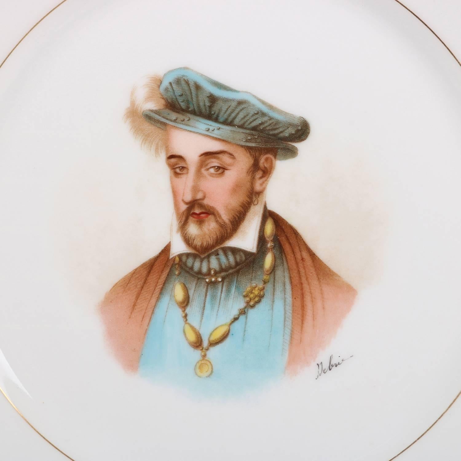 French Sevres Painted and Gilt Portrait Plate of Henri II Roy, I 19th Century In Good Condition In Big Flats, NY