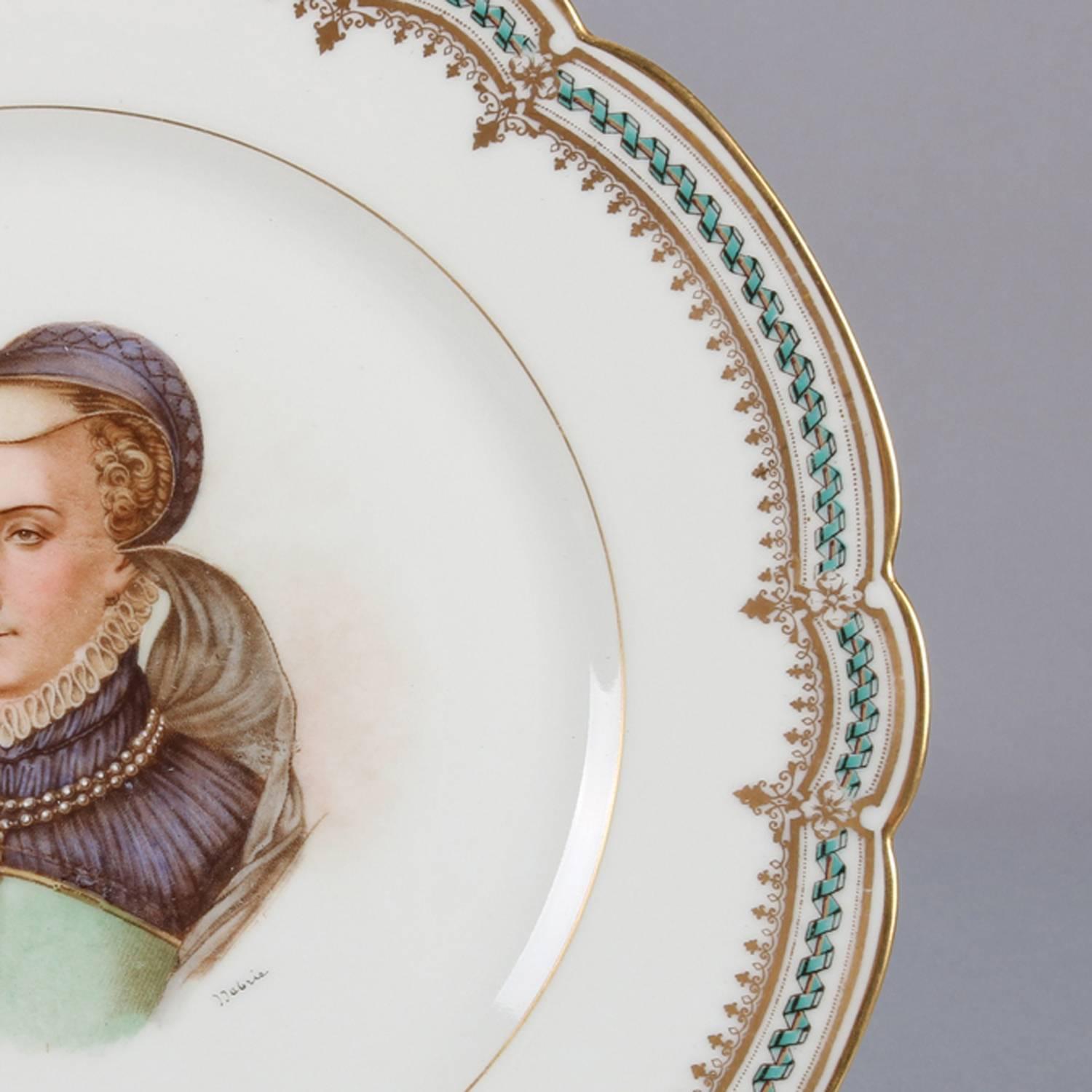 French Sevres Painted and Gilt Portrait Plate of Jeanne D'Albret, 19th Century 2