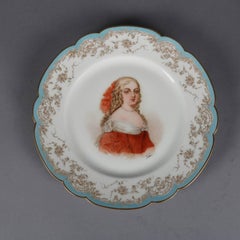 French Sevres Painted & Gilt Portrait Plate of Madame de Montespan 19th Century
