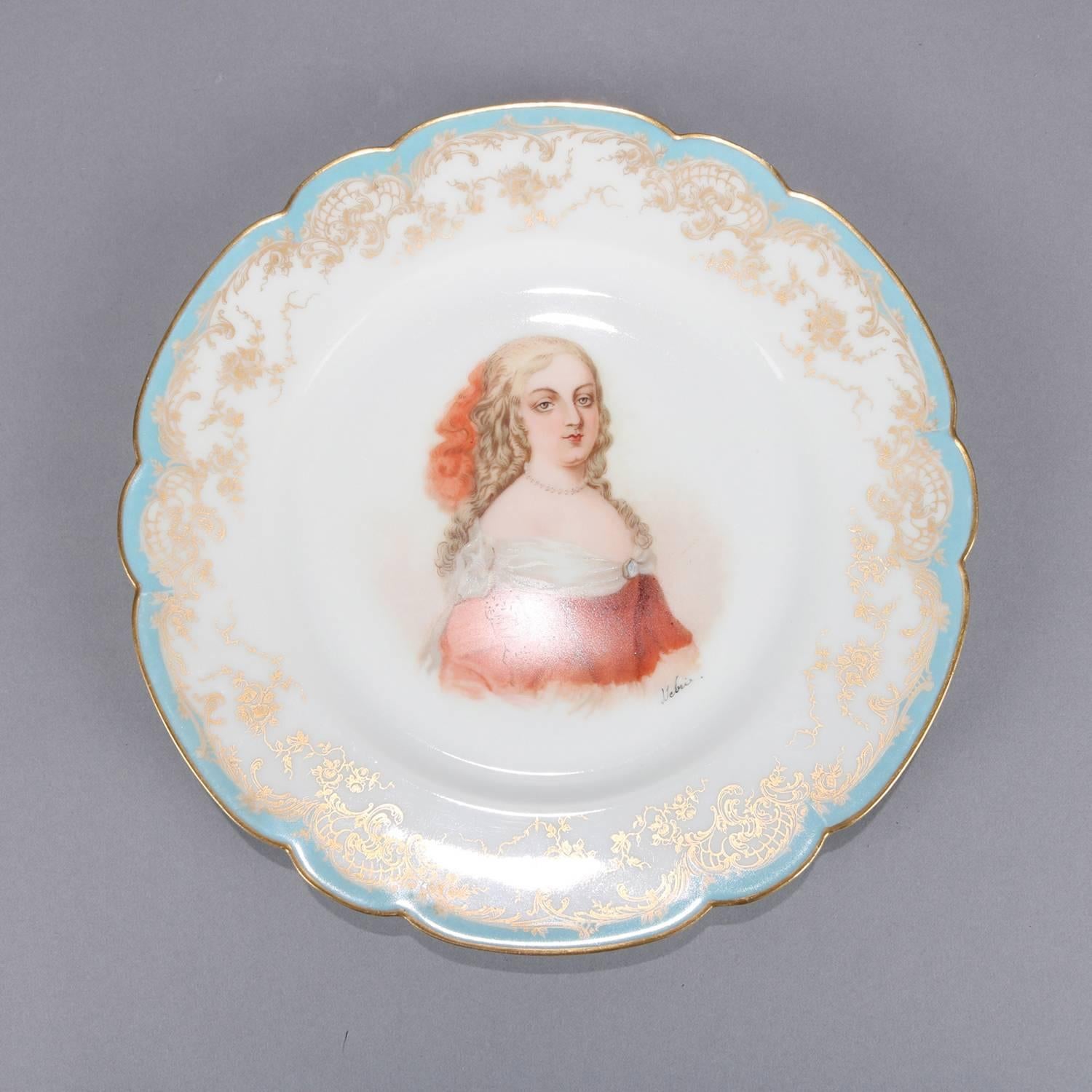 French Sevres Painted & Gilt Portrait Plate of Madame de Montespan 19th Century In Good Condition In Big Flats, NY