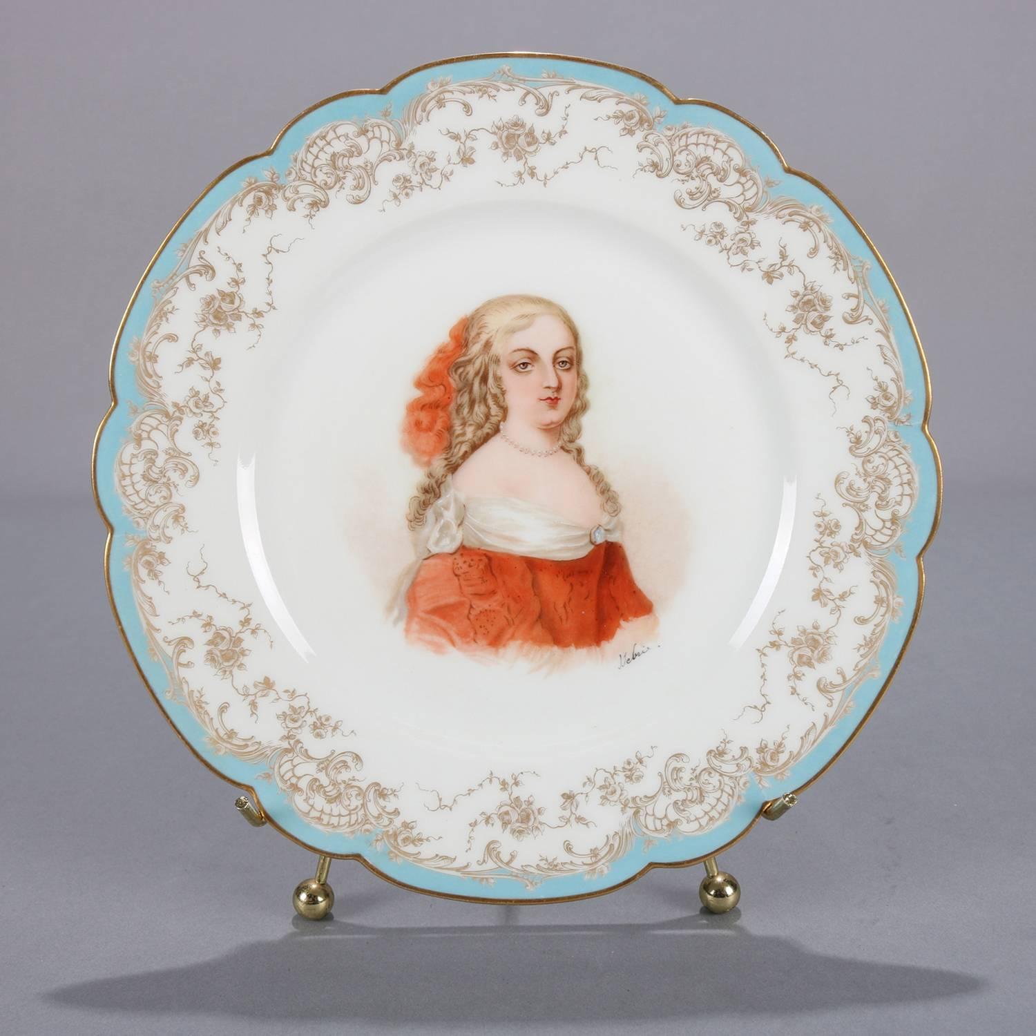 French Sevres Painted & Gilt Portrait Plate of Madame de Montespan 19th Century 3