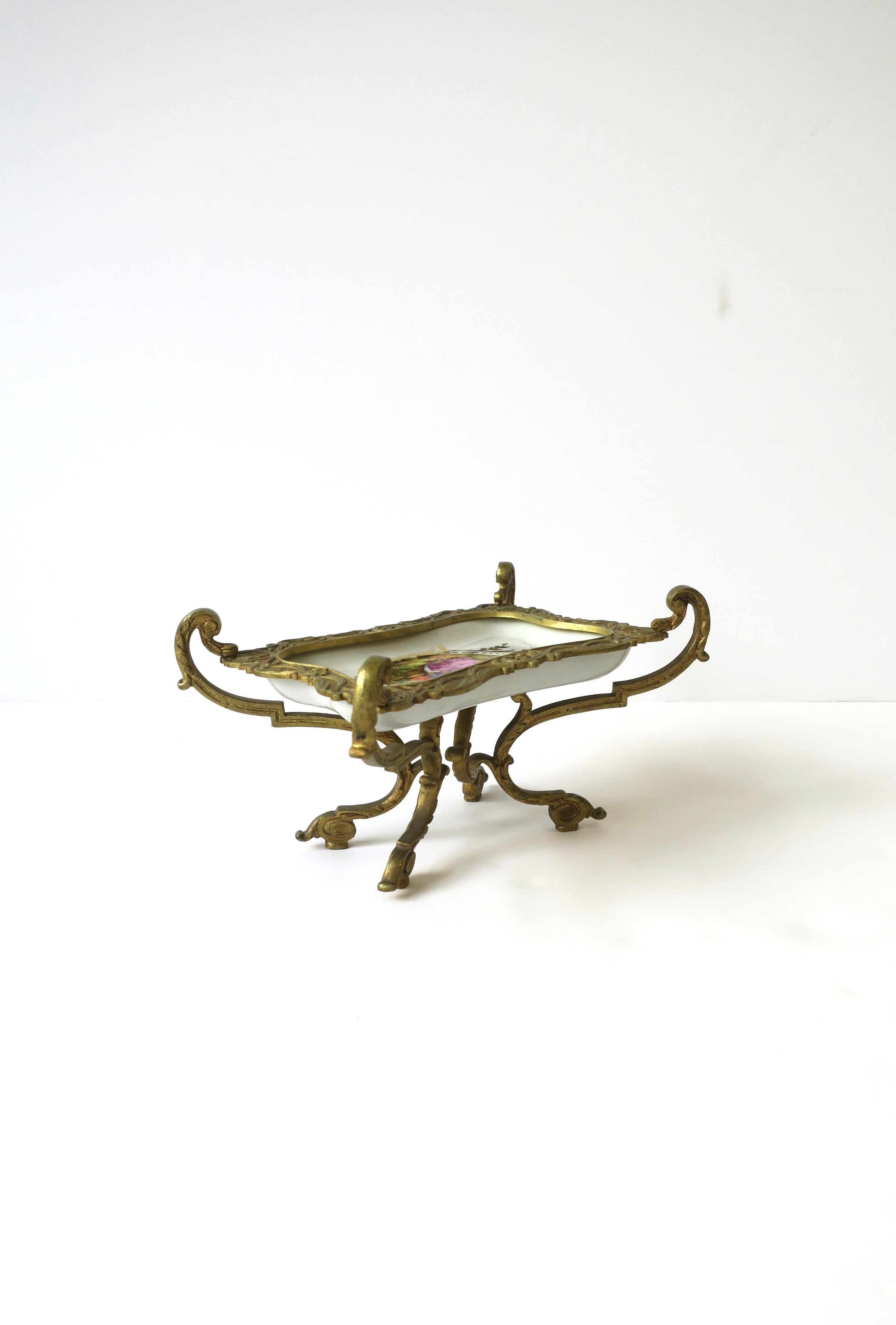 French Sevres Porcelain & Brass Ormolu Soap or Jewlery Dish Rococo, 18th Century For Sale 5