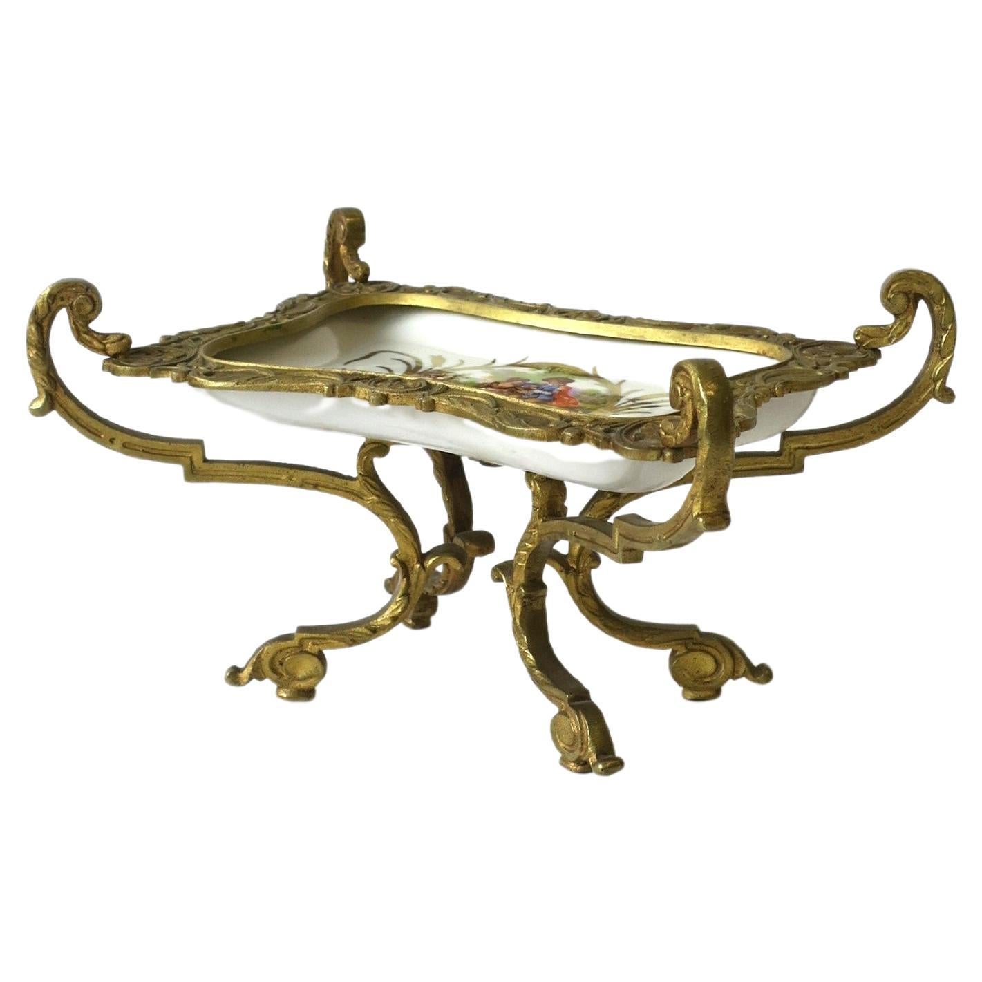 French Sevres Porcelain & Brass Ormolu Soap or Jewlery Dish Rococo, 18th Century For Sale