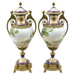 French Sèvres Porcelain Bronze Mounted Cobalt & Raised Gilt Gold Covered Urn