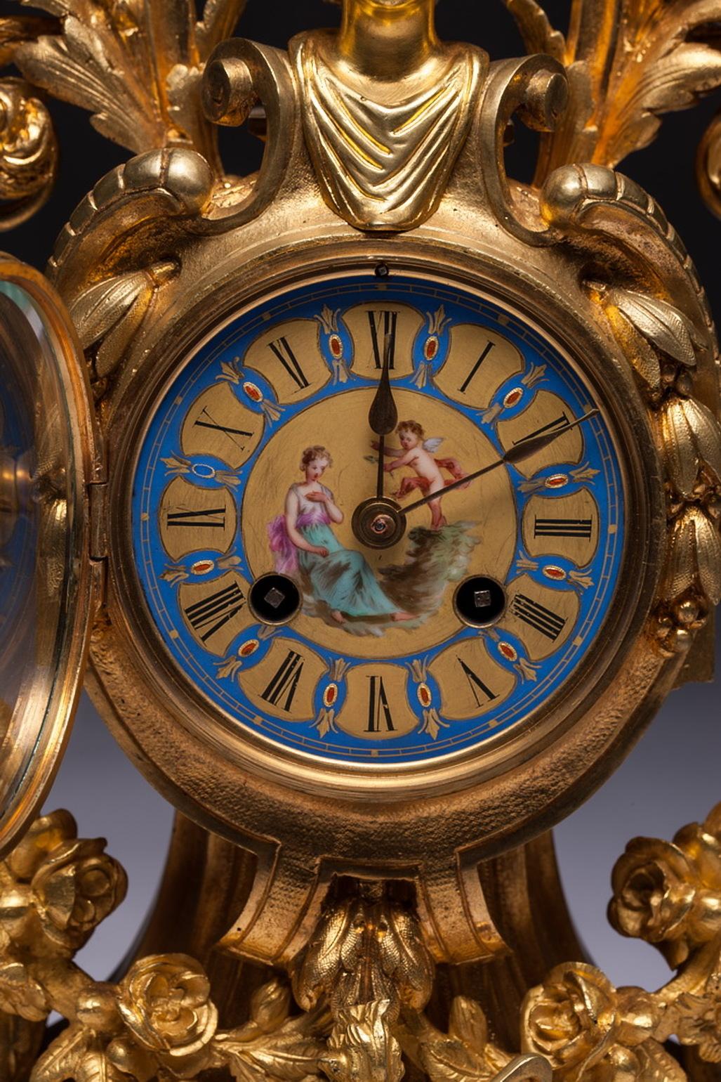 Louis XVI French Sèvres Porcelain Clock Set For Sale