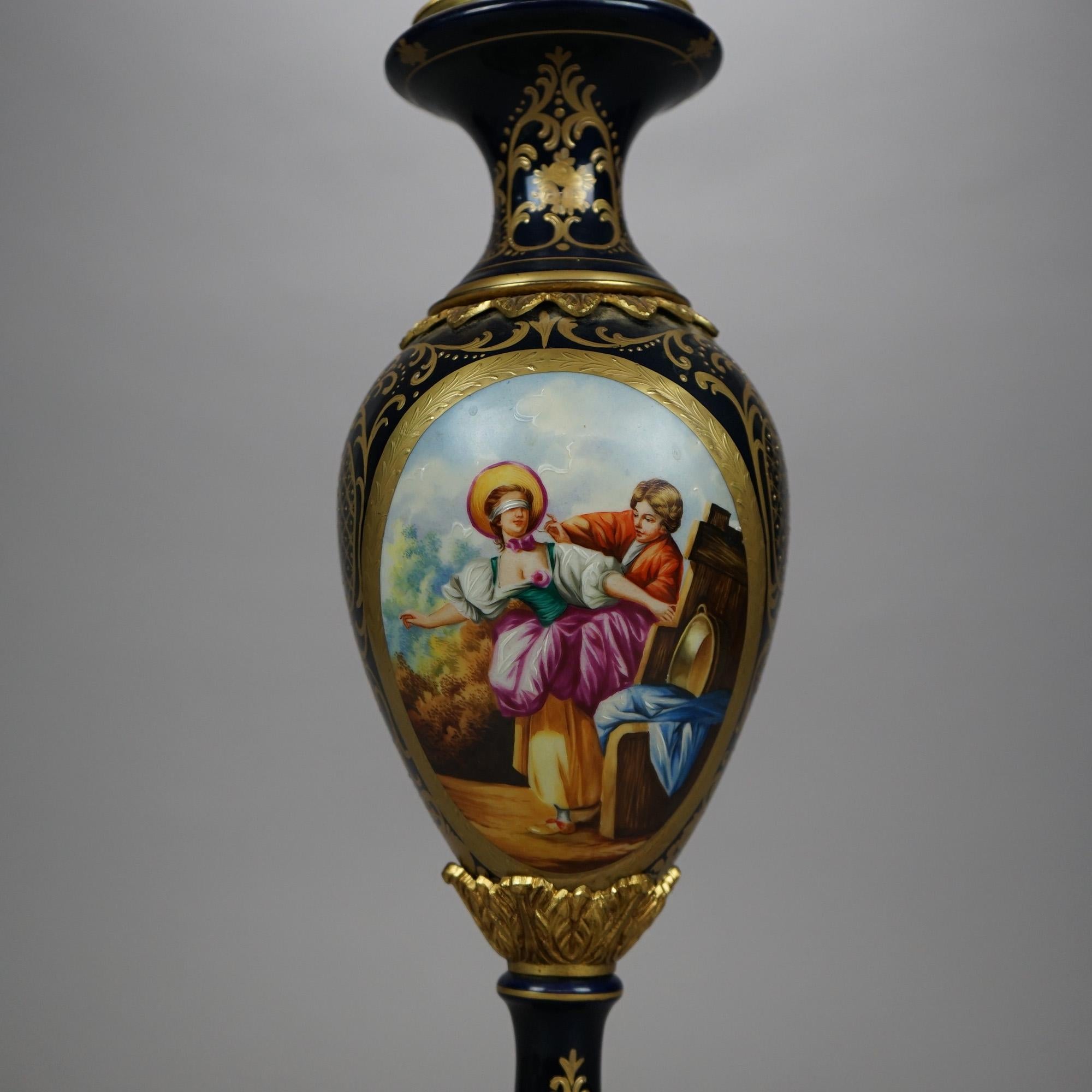 20th Century French Sèvres Porcelain Cobalt & Gilt Decorated Portrait Vase 20th C