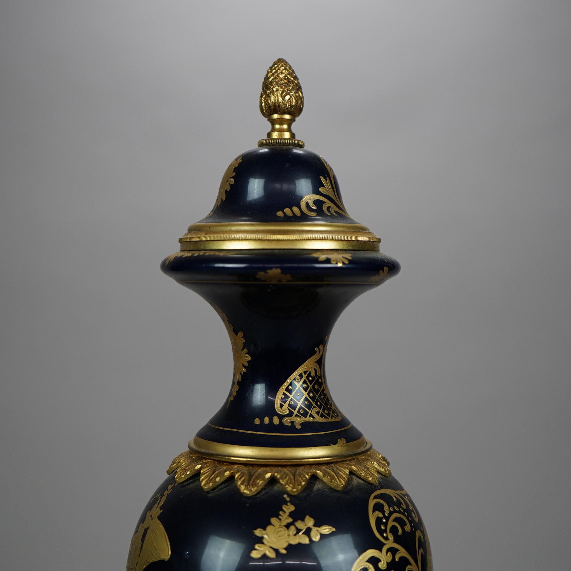 French Sèvres Porcelain Cobalt & Gilt Decorated Portrait Vase 20th C 5