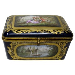 Antique French Sevres Porcelain Hand Painted Jewellery Casket Ormolu Mounts 19th Century
