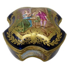 Antique French Sevres Porcelain Hand Painted Jewelry Casket Ormolu Mounts, 19th Century