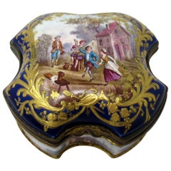 French Sevres Porcelain Hand Painted Jewelry Casket Ormolu Mounts, 19th Century