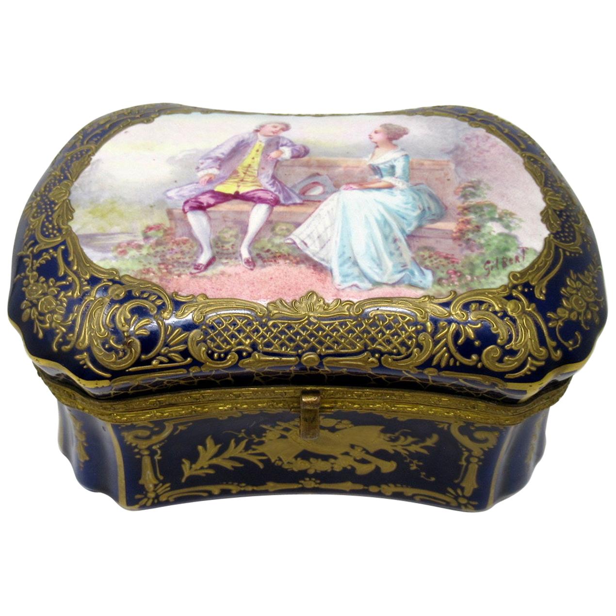 French Sevres Porcelain Hand Painted Jewelry Casket Ormolu Mounts Signed Gilbert