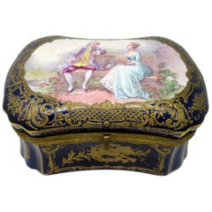 French Sevres Porcelain Hand Painted Jewelry Casket Ormolu Mounts Signed Gilbert