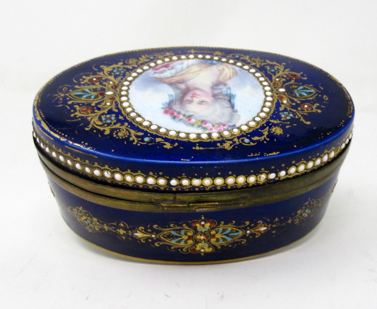 Victorian French Sevres Porcelain Hand Painted Jewlery Casket Ormolu Mounts Cobalt Blue