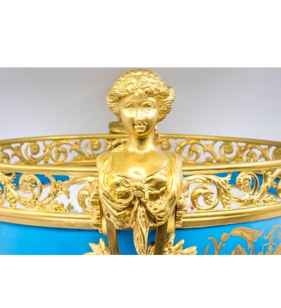 French Sèvres Porcelain in Gilt Bronze Mount, Hand-Painted, France, 1771 For Sale 2
