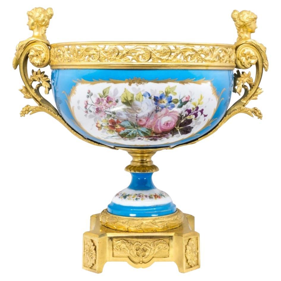 French Sèvres Porcelain in Gilt Bronze Mount, Hand-Painted, France, 1771 For Sale
