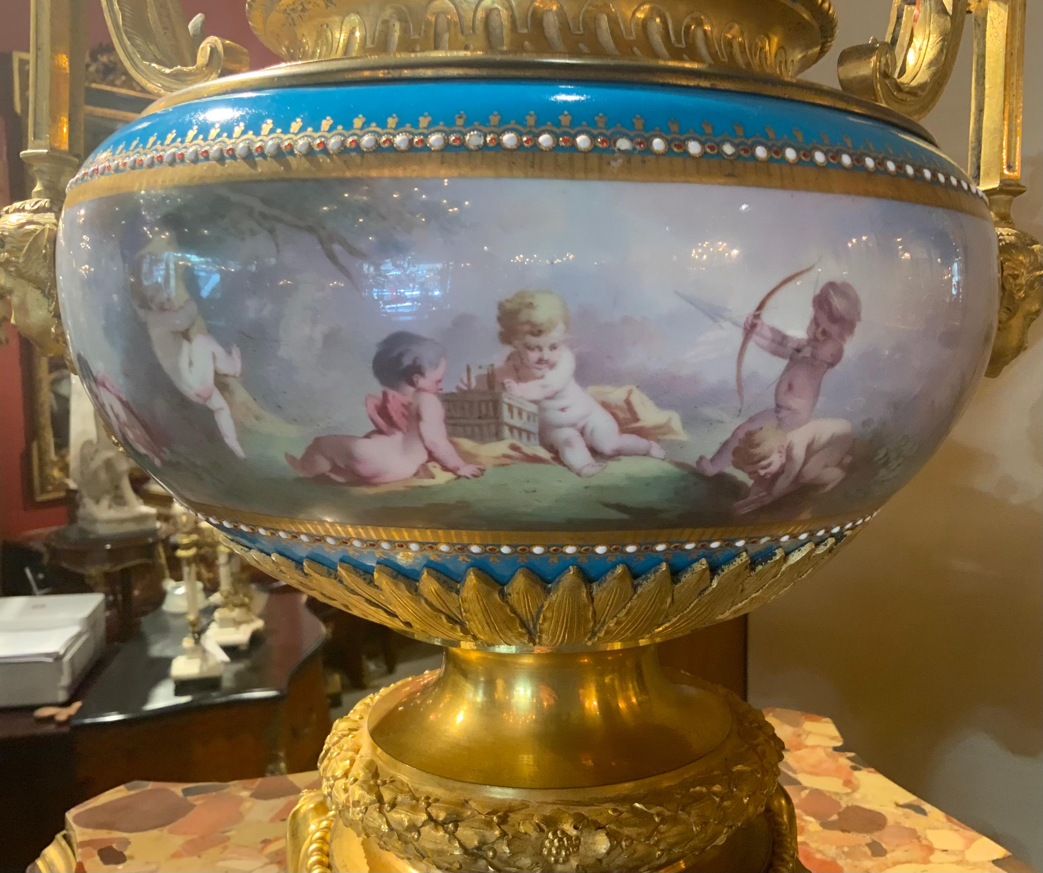 French Sevres porcelain jardineres in Celeste blue and gilt bronze mounts In Excellent Condition For Sale In Houston, TX