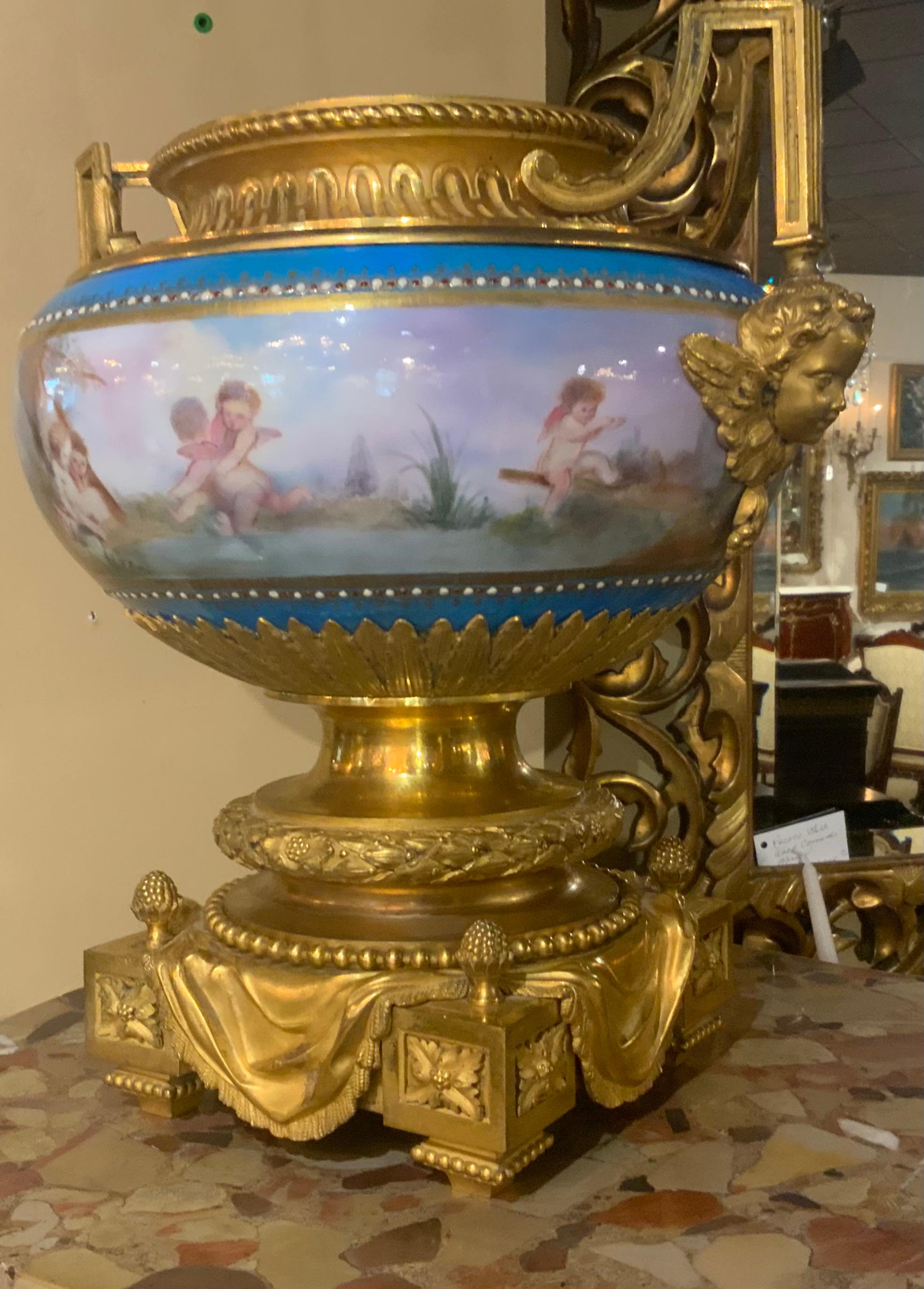 French Sevres porcelain jardineres in Celeste blue and gilt bronze mounts For Sale 2