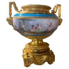 French Sevres porcelain jardineres in Celeste blue and gilt bronze mounts