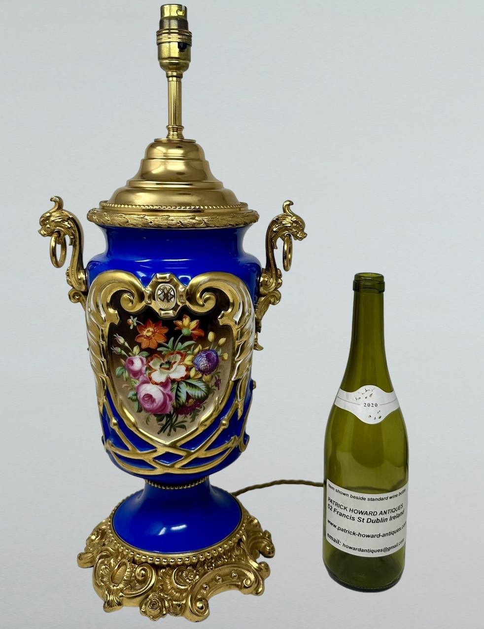 French Sèvres Porcelain Still Life Flowers Ormolu Cobalt Blue Table Lamp Bronze  For Sale 4