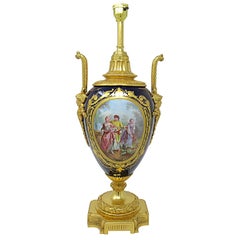 French Sevres Porcelain Watteau Scene Ormolu Mounted Table Lamp 19th Century