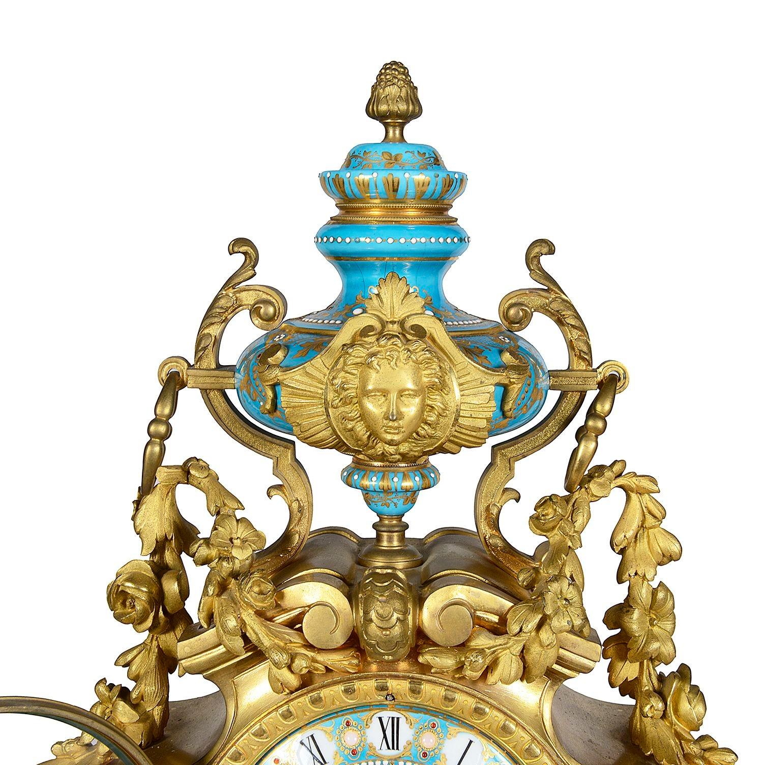 19th Century French Sevres style clock set, C19th For Sale