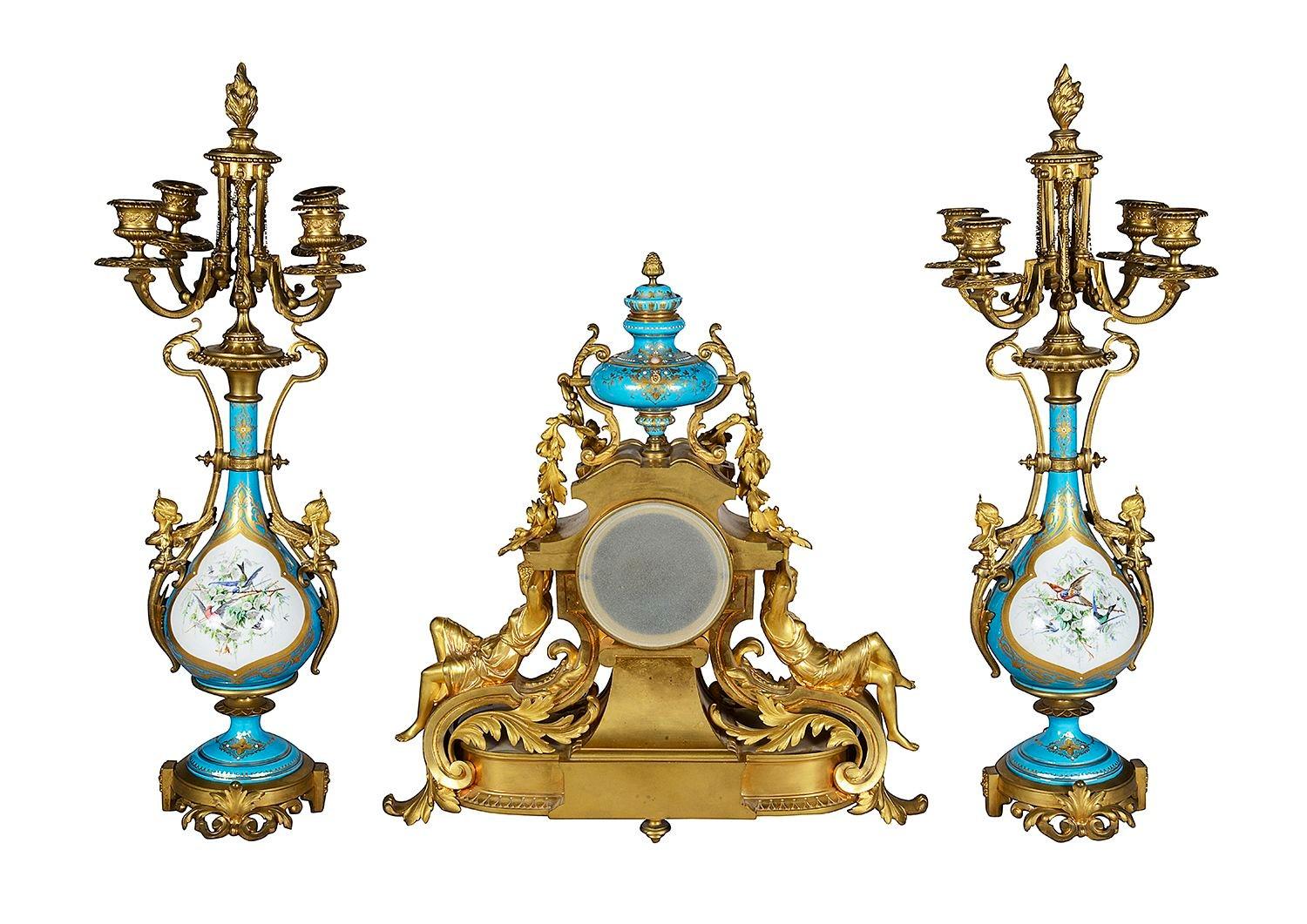 French Sevres style clock set, C19th For Sale 1
