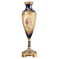French Sèvres-Style Cobalt Blue Porcelain Vase with Gilt Bronze Base