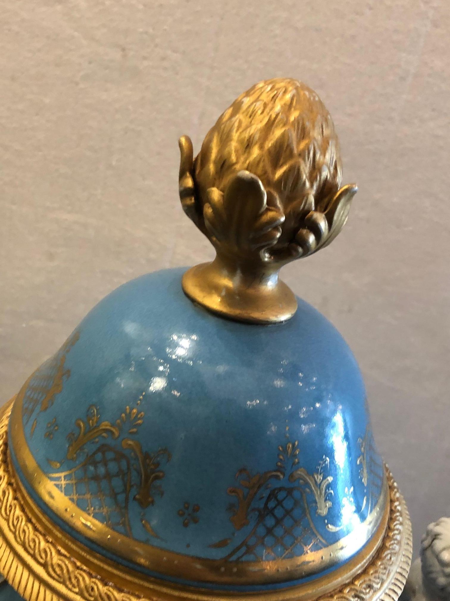 Hand-Crafted French Sevres Style Cover Porcelain Urns For Sale