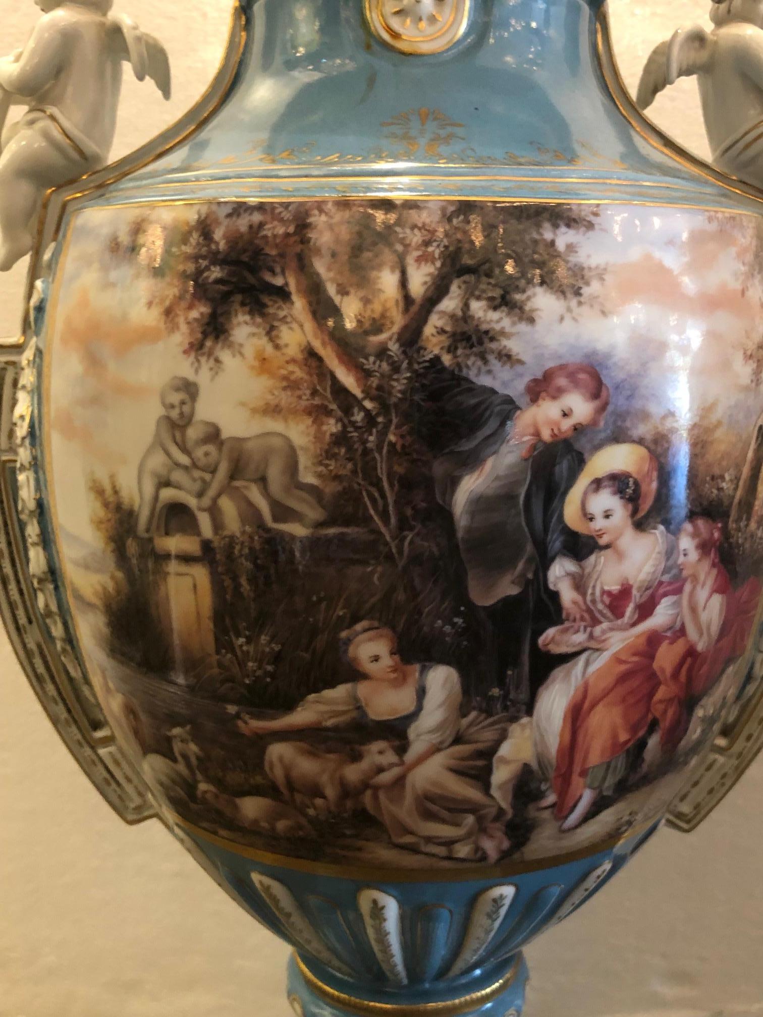 19th Century French Sevres Style Cover Porcelain Urns For Sale