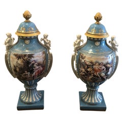 French Sevres Style Cover Porcelain Urns