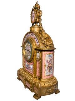 French, Sevres Style, Gilt Bronze, Porcelain, Mantle Clock by Vincent & Cie