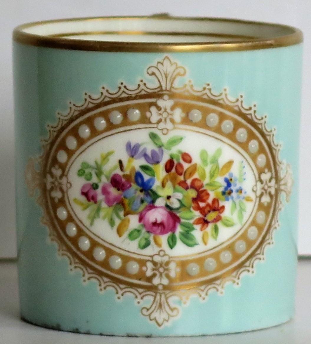 French Sevres Style Jewelled Porcelain Coffee Can Hand Painted Flowers, Ca 1810 For Sale 5