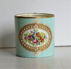 French Sevres Style Jewelled Porcelain Coffee Can Hand Painted Flowers, Ca 1810