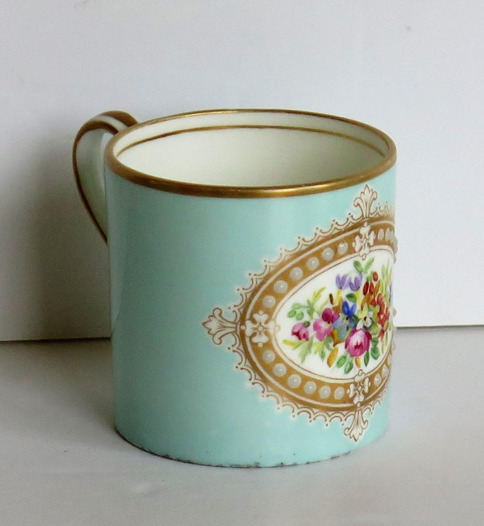 French Sevres Style Jewelled Porcelain Coffee Can Hand Painted Flowers, Ca 1810 For Sale 1