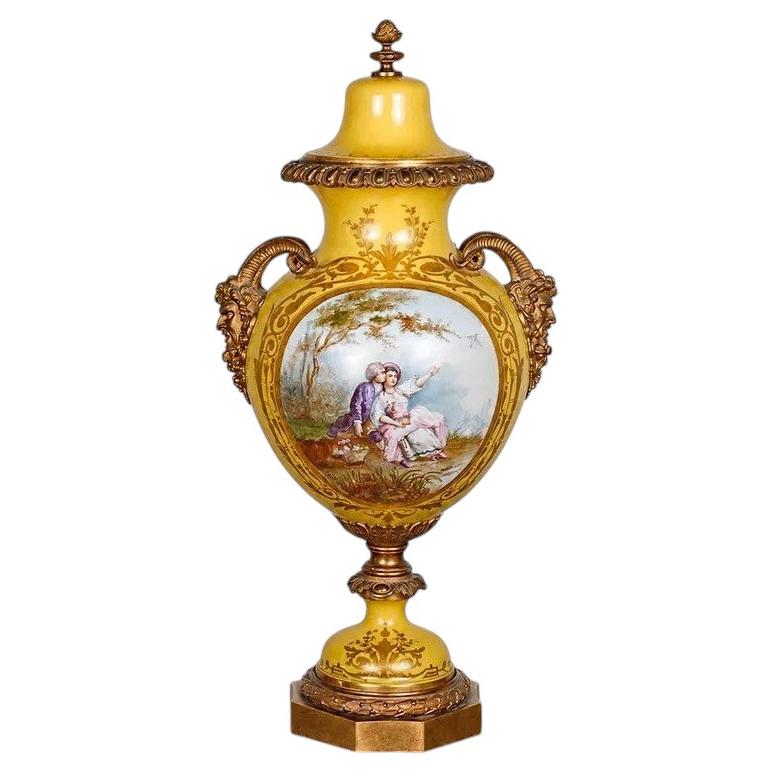 French Sevres Style Porcelain and Ormolu Urn For Sale