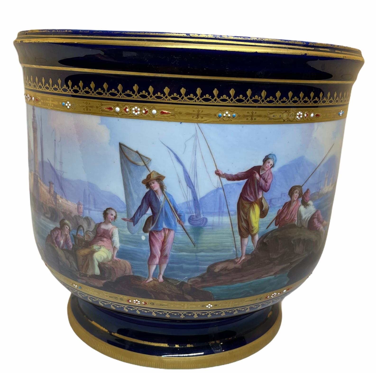 French Sèvres Style Porcelain Pair of Cachepot 1