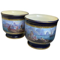 French Sèvres Style Porcelain Pair of Cachepot