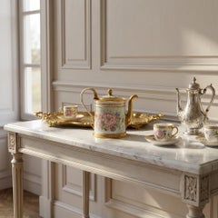 French Sevres Style Porcelain Teapot with Hand Painted Decoration